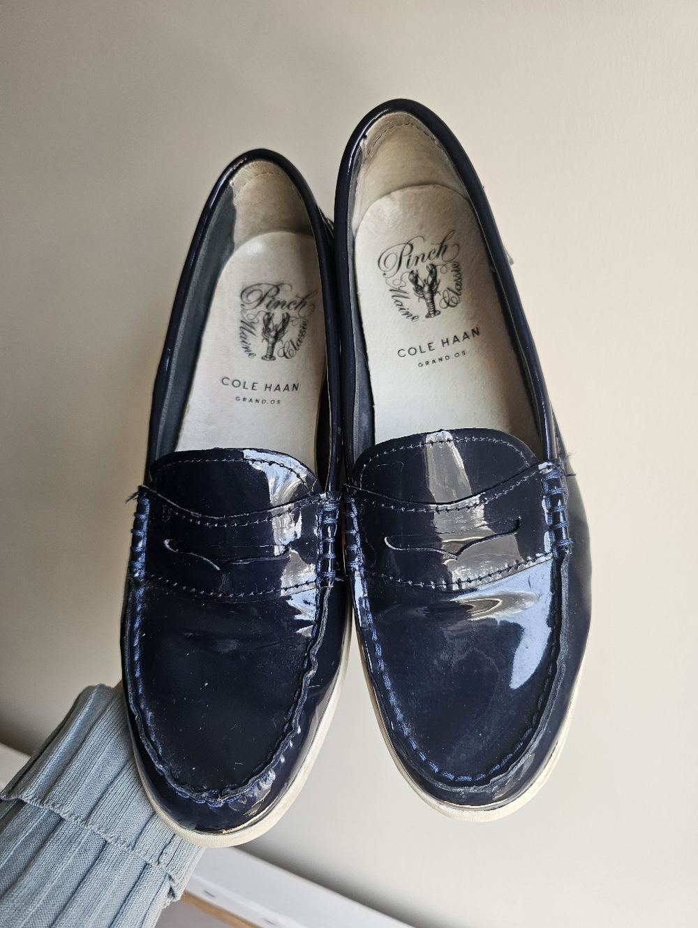 Cole Haan Navy Patent Penny Loafers - Gloss Finish Size 7 1/2 (7.5) Slip Ons